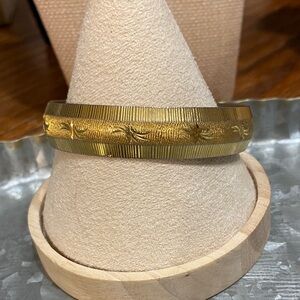 Monet Gold Floral-Engraved Ribbed Bangle